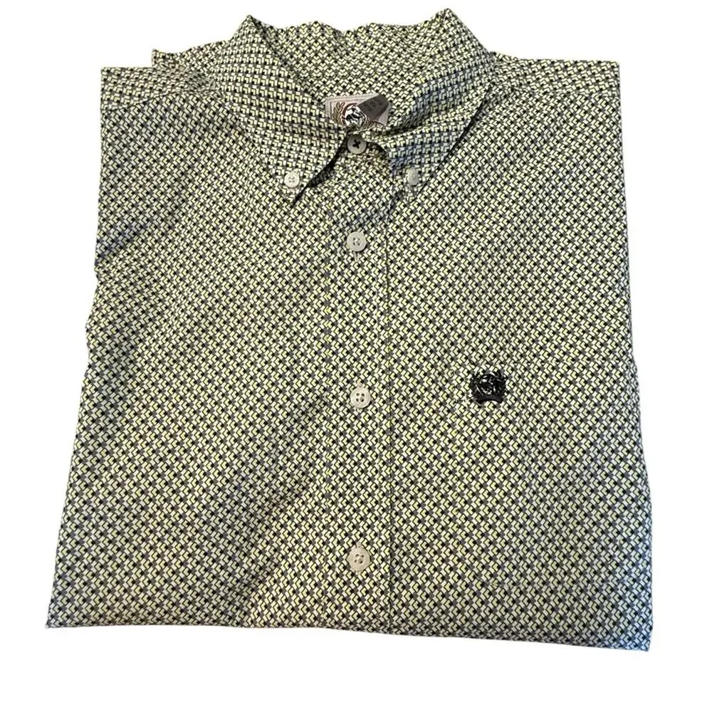 Cinch Youth XXL Yellow Black & Gray Geometric Button Down Short Sleeve Shirt